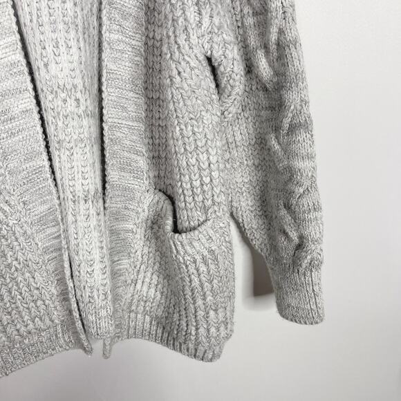 Topshop Medium 8-10 Gray Chunky Knit Braided Sleeve Open Front Cardigan Sweater - Picture 4 of 7